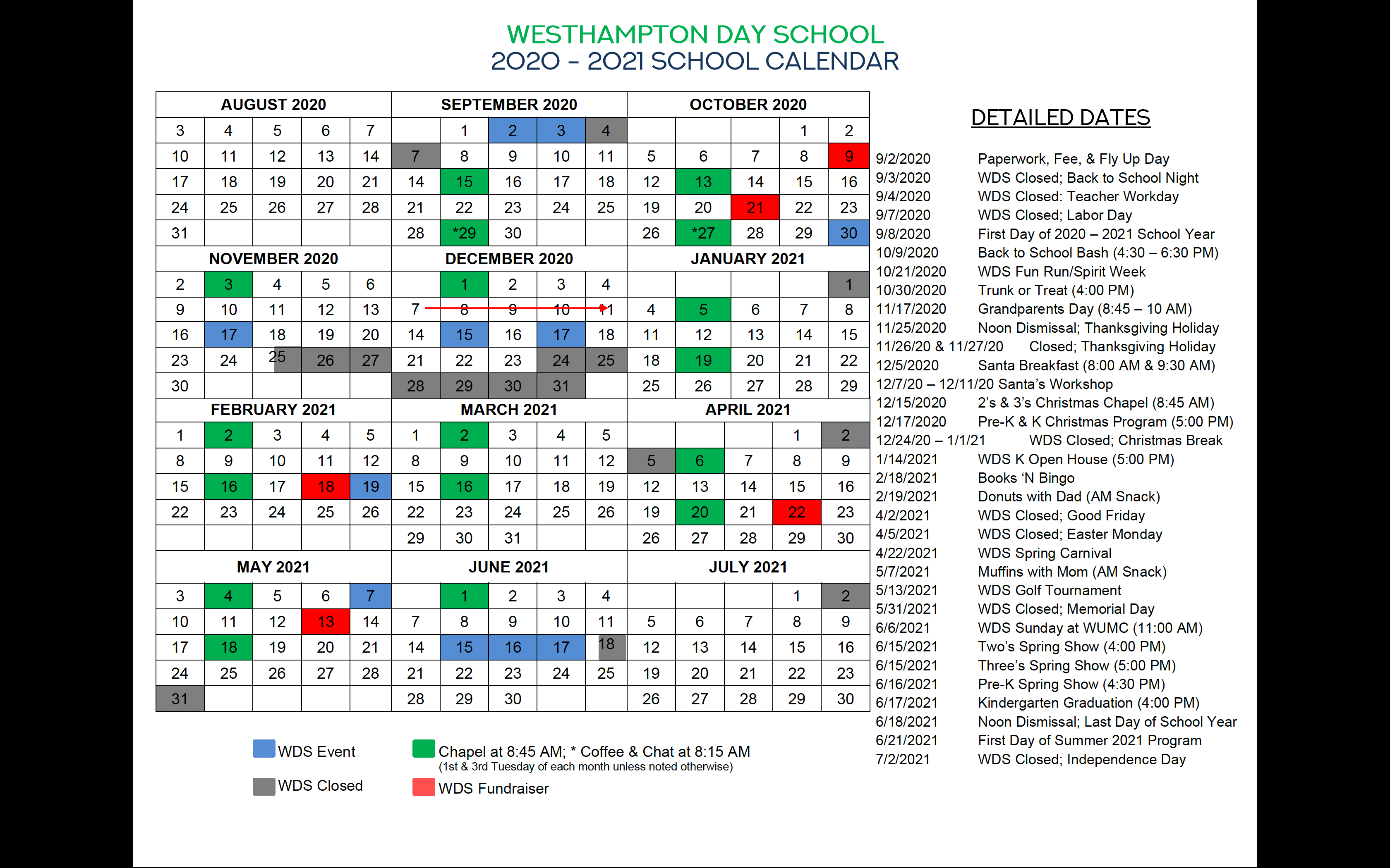 Calendar Westhampton Day School