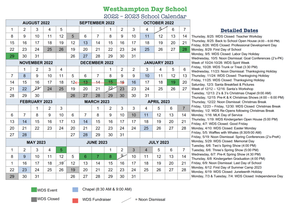 Calendar Westhampton Day School